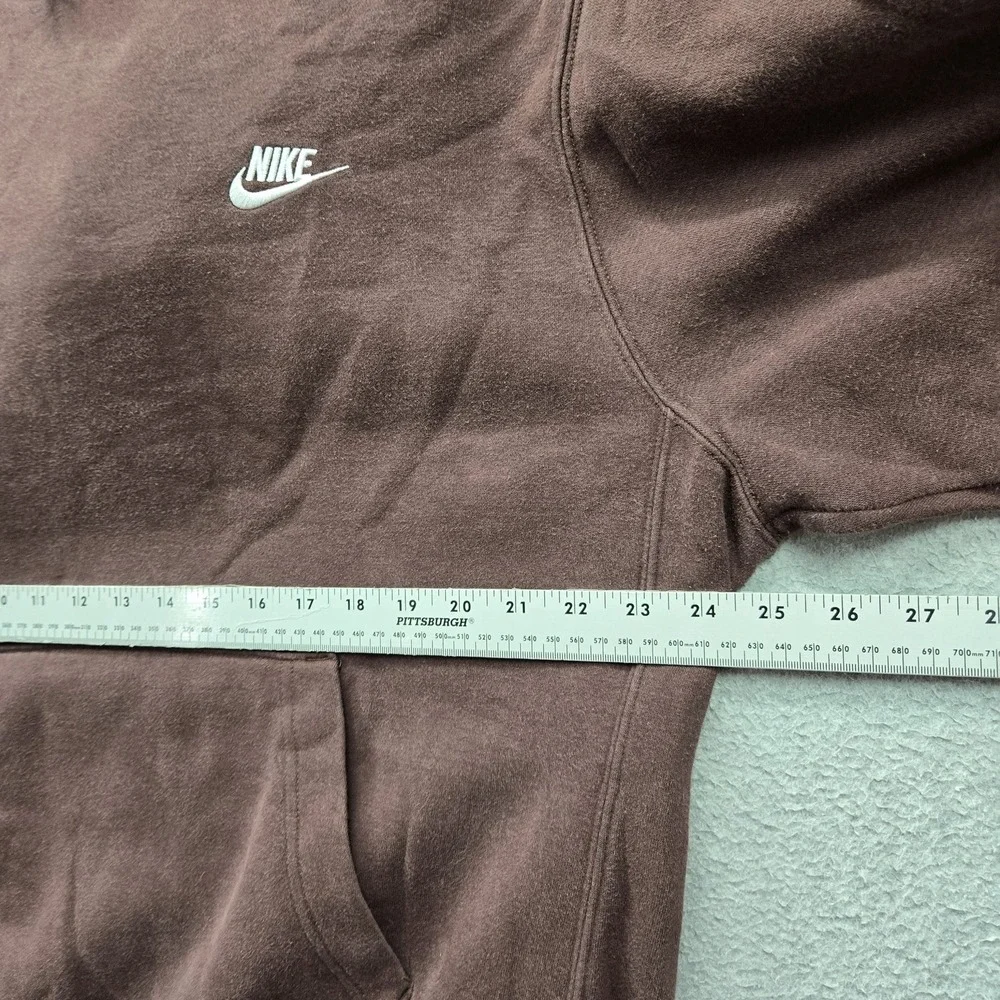 Nike Men Hoodie L Brown Sportswear Club Fleece Swoosh Logo Spellout Embroidered